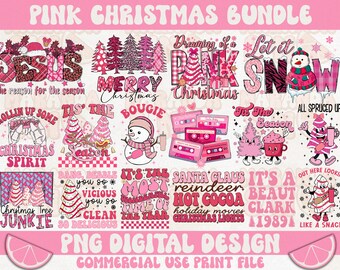 Retro Pink Christmas PNG Bundle: Shirt Design Sublimation (Digital Download)
