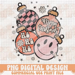 Christmas Ornaments Png, Retro Christmas Png, Ho Ho Ho Png, Groovy, Happy Holiday, Xmas Png, Merry Christmas, Christmas Sublimation Design