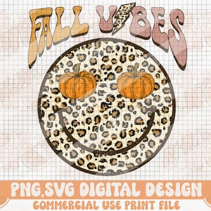 Leopard Pumpkin Fall Vibes PNG SVG: Smile Face Design (Digital Download)