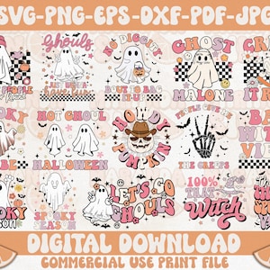 Paquete de Halloween retro PNG, Halloween PNG, Temporada espeluznante PNG, calabaza PNG, Halloween PNG, Fantasma SVG, Groovy, Archivo de corte para Cricut, Silueta