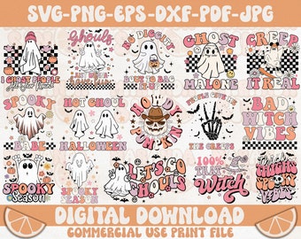 Retro Halloween PNG Bundle: Spooky Ghost Designs (Digital Download)