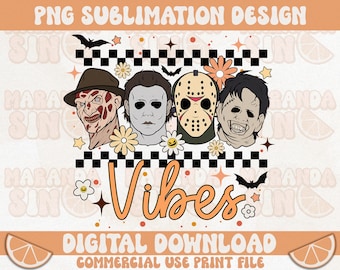 Retro Horror Movie Characters PNG, Halloween Sublimation Design (Digital Download)