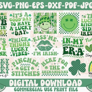 レトロな聖パトリックデー SVG バンドル、聖パトリックデーの名言、レインボー SVG、ラッキー SVG、聖パトリックデーのレインボー、シャムロック、カット ファイル Cricut