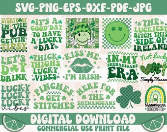 Retro St Patrick's Day SVG Bundle: Rainbow & Shamrock Quotes (Cut File)