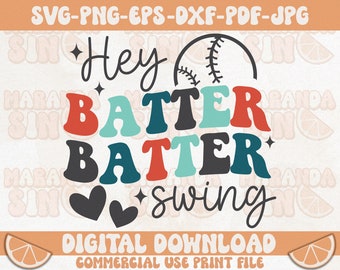 Retro Baseball Mom SVG: Hey Batter Batter Swing (Digital Download)