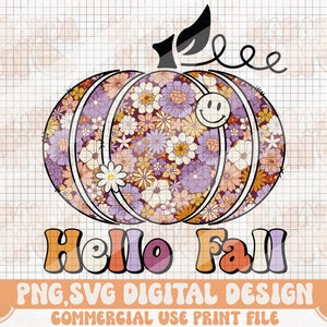 Floral Pumpkin PNG SVG: Groovy Fall Sublimation Design (Digital Download)