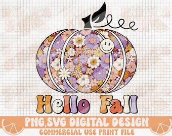 Floral Pumpkin PNG SVG: Groovy Fall Sublimation Design (Digital Download)