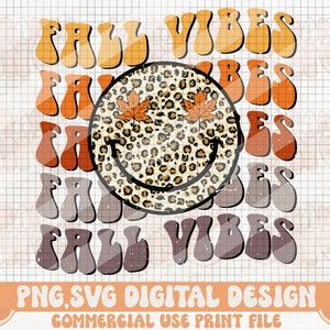 Retro Fall Vibes PNG SVG: Leopard Smile Face Sublimation (Digital Download)