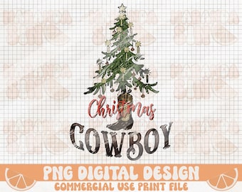 Weihnachten Cowboy Png, Cowboy, Western Weihnachten Png, Retro Weihnachten Png, Weihnachtsbaum Png, Vintage, Grunge, Weihnachten Sublimation Design