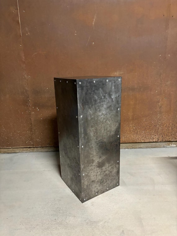 Handmade Raw Steel Industrial End Table: Modern Metal Nightstand
