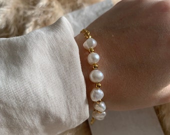 Bracelet chaîne et perles Mazu, perle d'eau douce, perle irrégulière, bijoux de fiançailles, cadeau pour elle