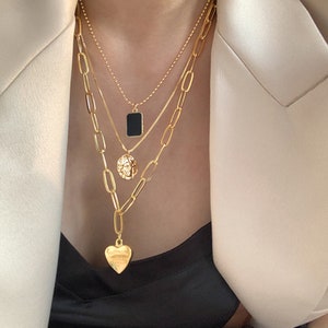 Collier multicouche Skye, collier pièce de monnaie, collier coeur, collier superposé, cadeau pour elle image 3