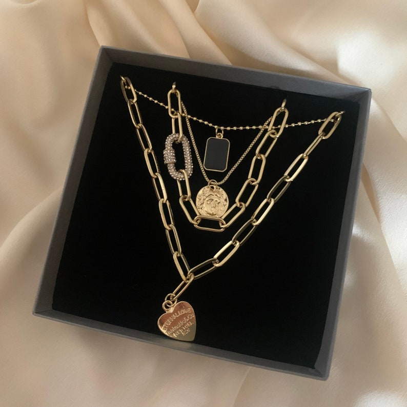 Collier multicouche Skye, collier pièce de monnaie, collier coeur, collier superposé, cadeau pour elle image 7