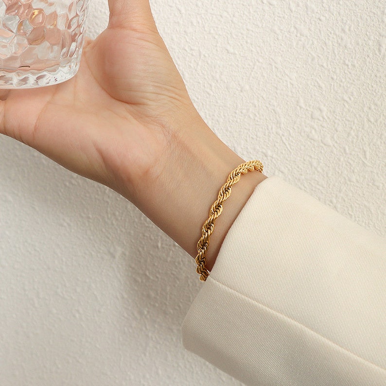 Aphrodite Gold Rope Chain Bracelet, 24k gold plated, chunky bracelet, twist bracelet, layered bracelet image 7