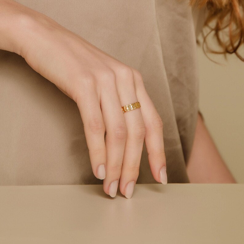 Luna Irregular Design Ring, 925 Sterling Silver, Gold Plated, Adjustable, Gift for Her, Minimal Ring image 2