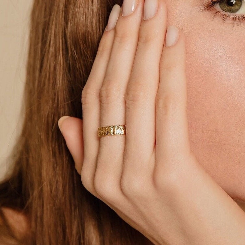 Luna Irregular Design Ring, 925 Sterling Silver, Gold Plated, Adjustable, Gift for Her, Minimal Ring image 1
