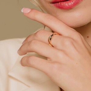 Nova Gold Twist Design Ring, 925 Sterling Silver, Adjustable Ring, Simple Gold Plated Ring