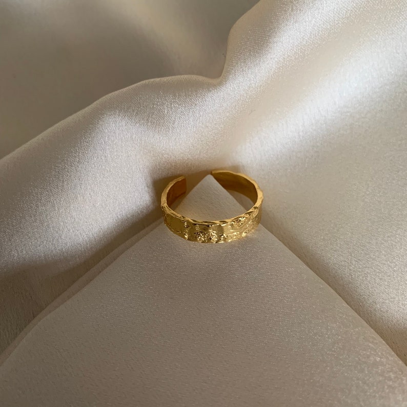 Luna Irregular Design Ring, 925 Sterling Silver, Gold Plated, Adjustable, Gift for Her, Minimal Ring image 5