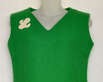 Vintage ~ Handmade ~ Bright Green ~ Sleeveless ~ Top ~ Vest ~ 60s/70s ~ Monogramed L ~ V-neck
