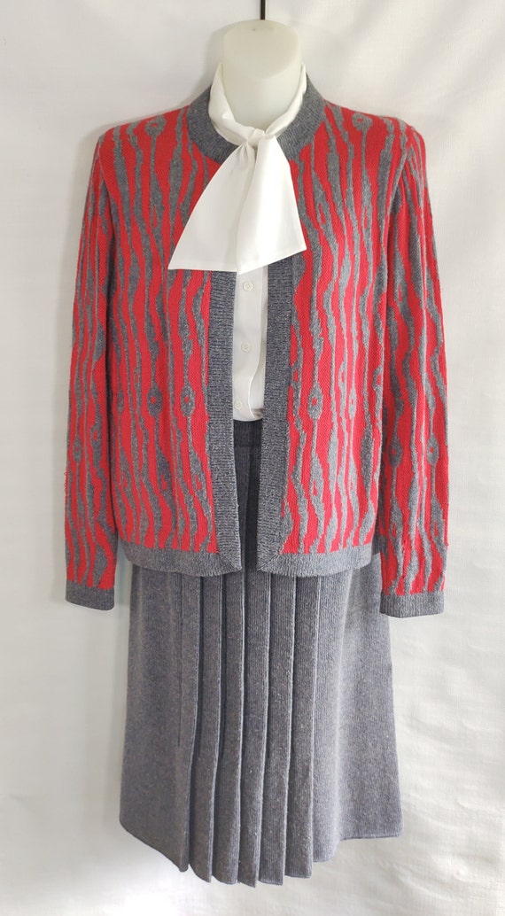 Vintage 70s/80s Gray and Red Sweater Cardigan and 