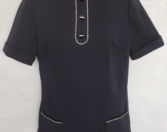 Vintage ~ 60s ~ Mod ~ Black Handmade Top with Jewels