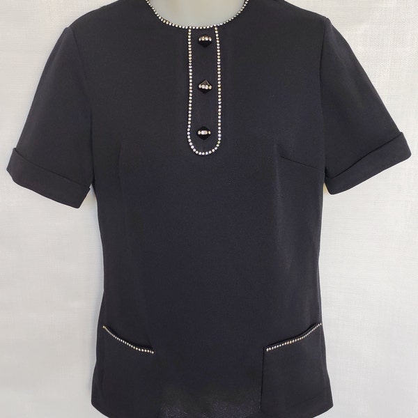 Vintage ~ 60s ~ Mod ~ Black Handmade Top with Jewels