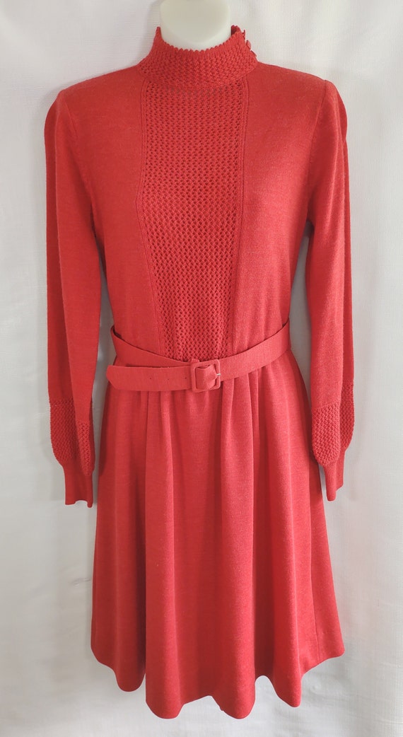 Vintage Red Wool Sweater Dress Fit and Flare With Belt CIAO Ltd. Sz 8 - Etsy