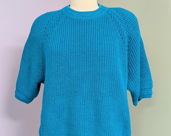 Vintage Torquise Short Sleeve Sweater ~ Chaus Sport ~ Medium