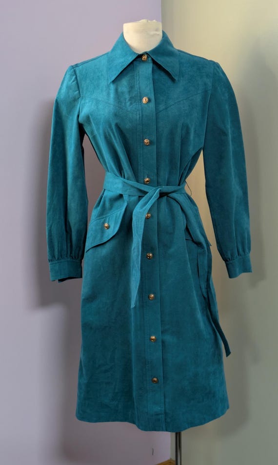 Vintage Torquoise Suede Dress ~ Belted ~ Abe Schrader ~ Belle Saunders