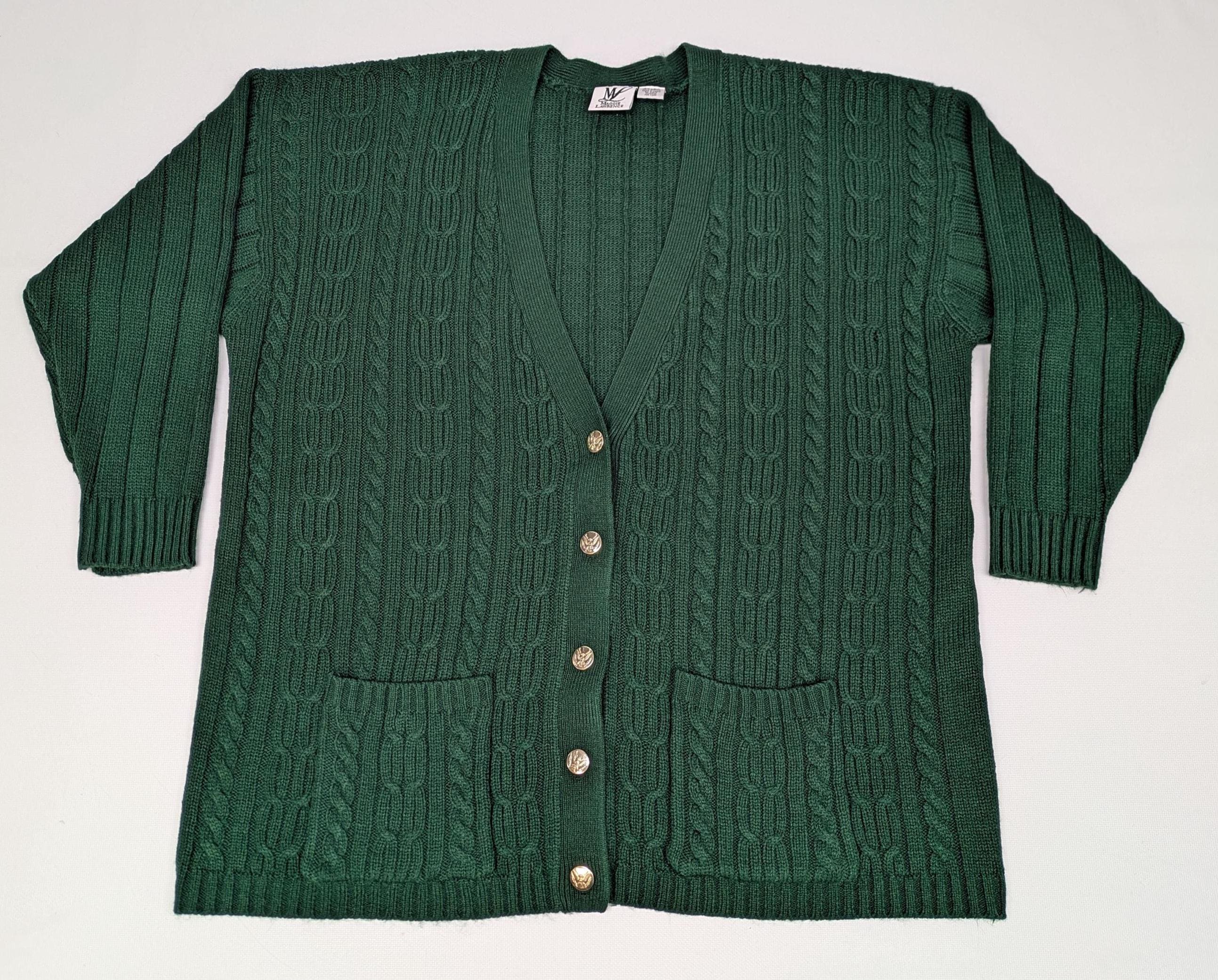 VINTAGE - ▪️50‘s【GREEN】VINTAGE CARDIGAN Vintage Green Cardigan Sweater ~ Silver Buttons ~ Maggie Lawrence