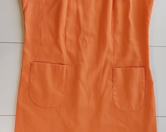 Vintage Handmade 50s/60s/70s Mod Retro Groovy Orange Sleeveless Mini Dress Jumper with Pockets! Medium