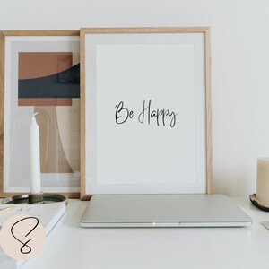 Be Happy quote poster print, Typography Posters, Home décor, Motto, Handwritten , words, inspirational quote