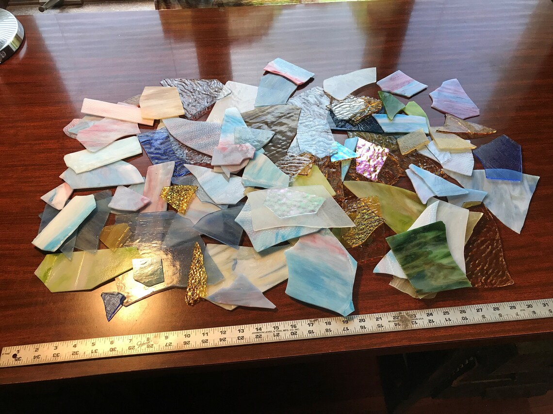 OVER 10 LBS. of stained glass remnants. Etsy