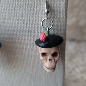 Raspberry Beret Skellies/ Skeleton earrings