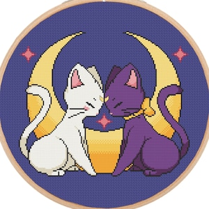 Moon Cats Cross Stitch Pattern
