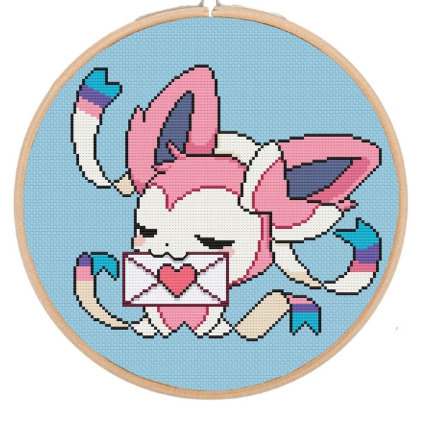 Pokemon Cross Stitch Pattern, Sylveon, Eeveeloution, Eevee