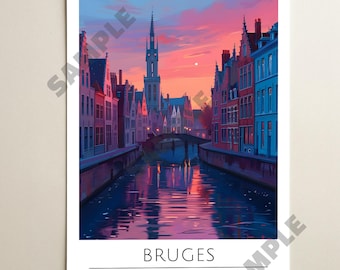 Bruges Belgium Travel Poster, City Map, City Poster, Wall Art