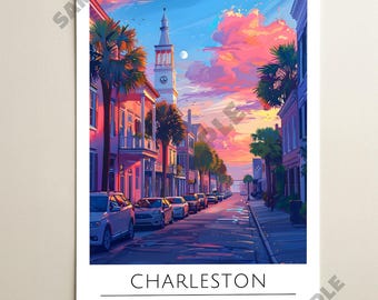 Charleston USA Travel Poster, City Map, City Poster, Wall Art