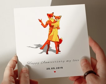 Mr Fox Anniversary Card, Personalised Card, Card for Son, Card for Grandson, Card for Husband, Card for Daughter #27