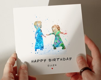 Tarjeta de cumpleaños de Anna y Elsa, tarjeta personalizada, tarjeta para hija, tarjeta para nieta, tarjeta para esposa, tarjeta para hermana, hermano #249