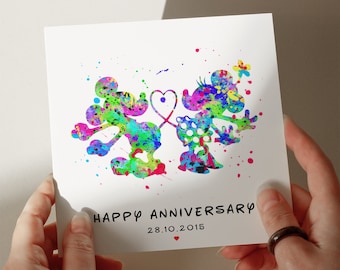 Mickey and Minnie Anniversary Card, Personalised Card, Card for Wife, Card for Husband, Wedding Card, Card for her #667