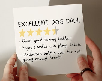 Excelente papá perruno, Tarjeta divertida para papá perruno, Cuatro estrellas y media, Tarjeta de cumpleaños, Tarjeta del perro, Papá perruno, Tarjeta personalizada #679