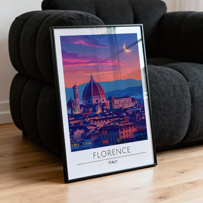 Florence Italy Travel Poster, City Map, City Poster, Sunset Cityscape, Wall Art image 2