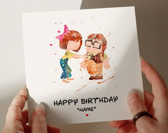 Tarjeta de cumpleaños para Carl y Ellie, tarjeta personalizada, tarjeta para esposa, tarjeta para esposo, tarjeta para el 1.º, 2.º, 3.º o 4.º cumpleaños, tarjeta para ella #585
