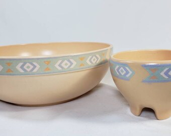 Terra Cotta Ceramic Serving Set Southwest Style Chip and Dip Set Vintage Serving Set