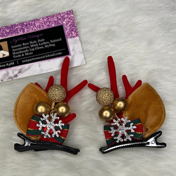 Golden Reindeer Delight Kids Hair Clips