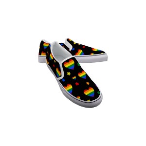 Vintage Rainbow Hearts Slip-On (Mens) Slip On Multicolor Rainbow Low Top Mens 14 Shoes Pride Gay  main image 2