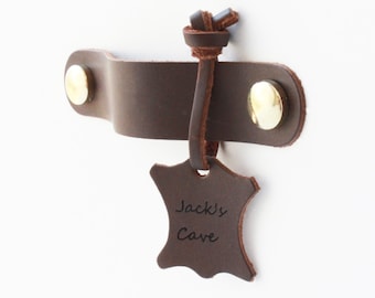 Personalized Brown Leather Drawer Handle / Leather Cabinet Pulls / Dresser Handle / Leather Door Pulls / Wardrobe Handles
