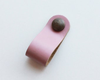 Pink Personalized Leather Drawer Pulls / Leather Cabinet Handles / Dresser Pull Knob / Wardrobe Handle/ Leather Kitchen Pull / Cupboard Pull
