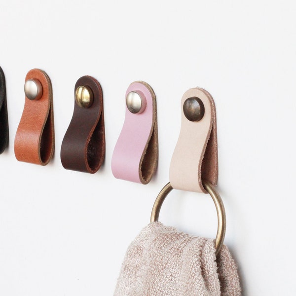 Minimalist Leather Towel Hanger Strap, Wall Hanging Towel Holder, Bathroom Towel Rack, Wall Mount Leather Towel Ring, Towel Hook